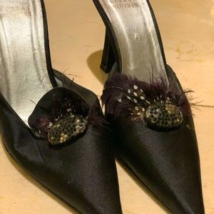 Stuart Weitzman black mule satin evening shoe